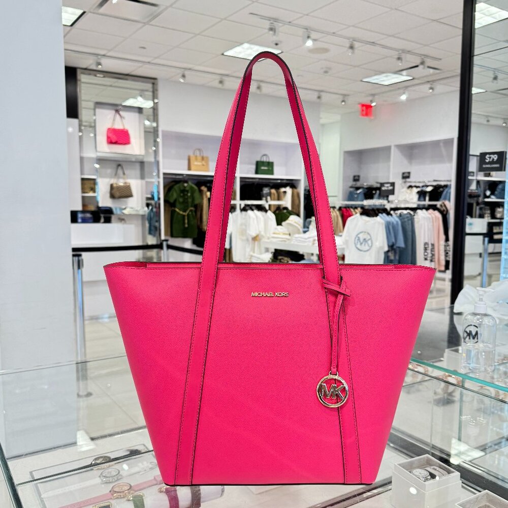 Michael Kors Pratt Large Top Zip Shoulder Tote Bag Purse Electric Pink